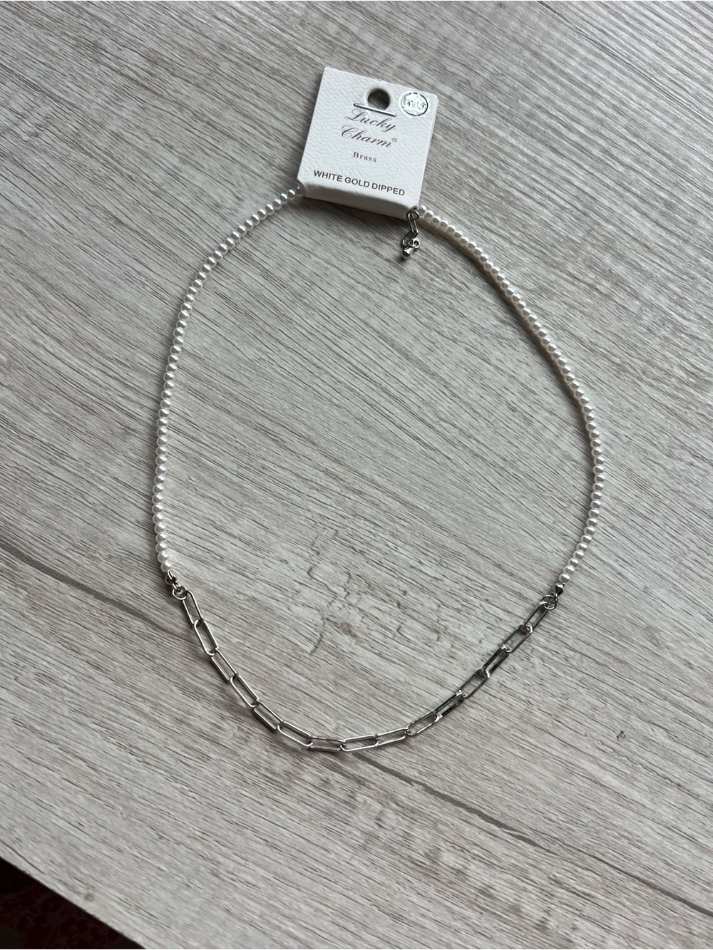 White Gold-Dipped Two-Row Necklace - Silver & White faux pearls